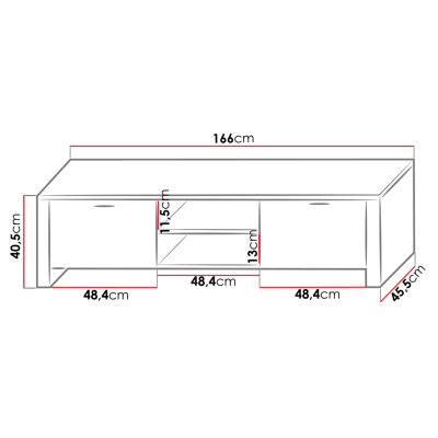 VÝPRODEJ - Televizní stolek s LED osvětlením FERNS 9 - bílý / lesklý černý
