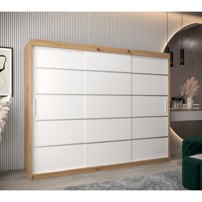 VÝPRODEJ - Šatní skříň ENNI - šířka 250 cm, dub artisan / bílá