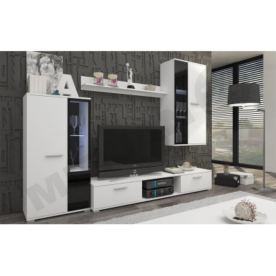 VÝPRODEJ - Moderní obývací stěna s LED osvětlením VOLDA - bílá