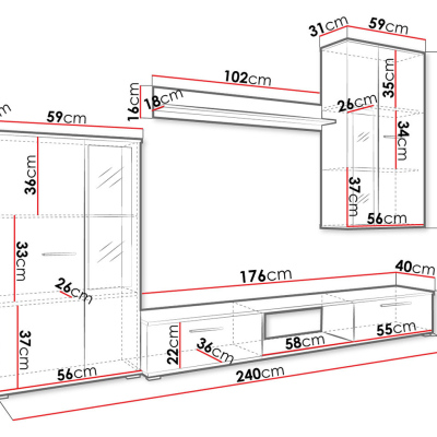VÝPRODEJ - Moderní obývací stěna s LED osvětlením VOLDA - bílá