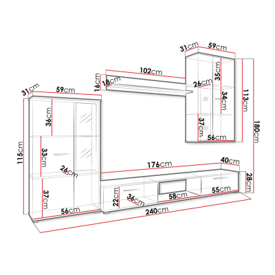 VÝPRODEJ - Moderní obývací stěna s LED osvětlením VOLDA - bílá