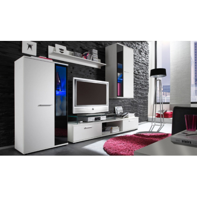 VÝPRODEJ - Moderní obývací stěna s LED osvětlením VOLDA - bílá