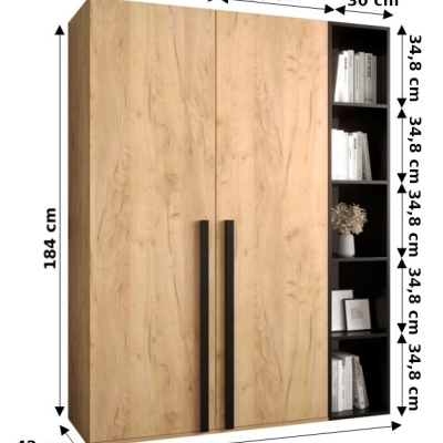 VÝPRODEJ - Skříně s regálem do předsíně HARRISON 2 - dub zlatý, černé