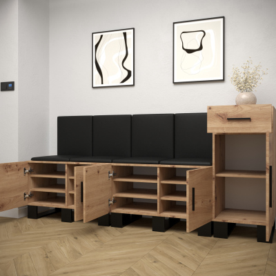 VÝPRODEJ - Předsíňová sestava RUMIE 17 - dub artisan, černé panely