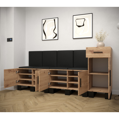 VÝPRODEJ - Předsíňová sestava RUMIE 17 - dub artisan, černé panely