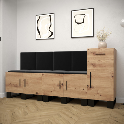 VÝPRODEJ - Předsíňová sestava RUMIE 17 - dub artisan, černé panely