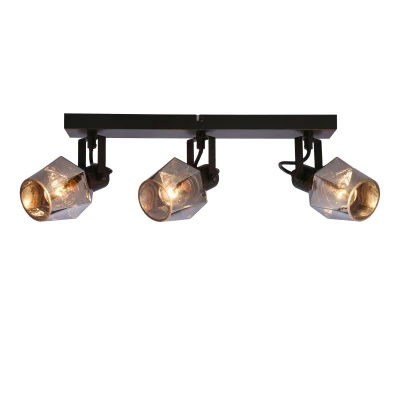 Stropní bodové svítidlo RANDI - 3xE14, 40W, černé / kouřové sklo