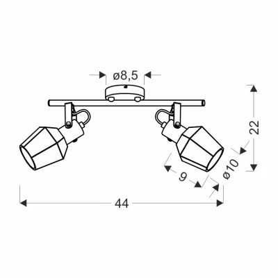 Stropní / nástěnné bodové svítidlo RANDI - 2xE14, 40W, černé / kouřové sklo