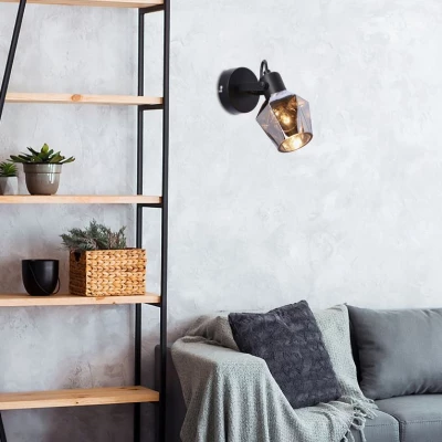 Moderní nástěnné bodové svítidlo RANDI - 1xE14, 40W, černé / kouřové sklo