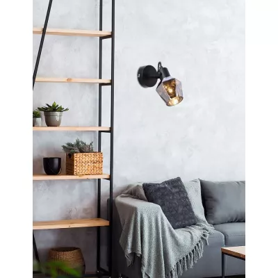 Moderní nástěnné bodové svítidlo RANDI - 1xE14, 40W, černé / kouřové sklo