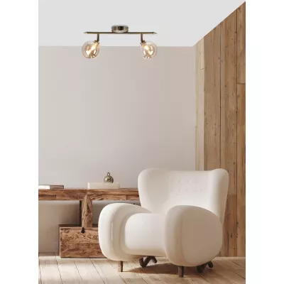 Nástěnné / stropní bodové svítidlo RODIA - 2xG9, 40W, patina / jantarové sklo