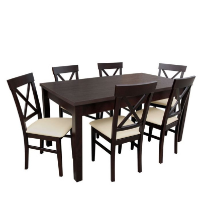 VÝPRODEJ - Jídelní set 6+1 MOVILE 22 - ořech / béžová ekokůže