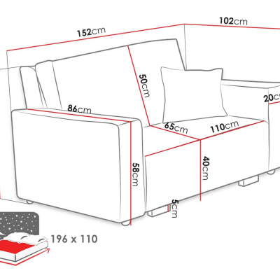 VÝPRODEJ - Rozkládací pohovka s úložným prostorem CHIAKY 1 - růžová