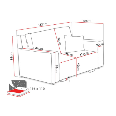 VÝPRODEJ - Rozkládací pohovka s úložným prostorem CHIAKY 1 - růžová