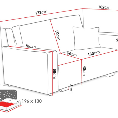VÝPRODEJ - Rozkládací pohovka s úložným prostorem CHIAKY 2 - tyrkysová