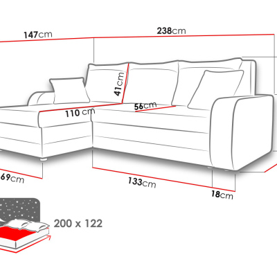 VÝPRODEJ - Sedačka na každodenní spaní s úložným prostorem KORNELIE - modrá