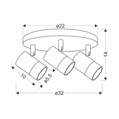 Stropní kulaté bodové světlo TOBI - 3xGU10, 15W, zlaté / černé