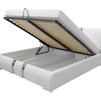 VÝPRODEJ - Čalouněná manželská postel 160x200 ZOILA - bílá ekokůže