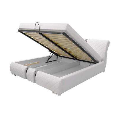 VÝPRODEJ - Čalouněná manželská postel 160x200 ZOILA - bílá ekokůže