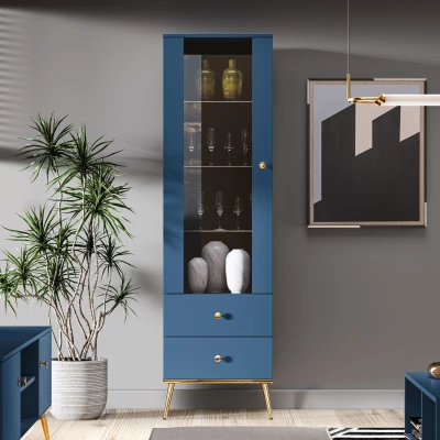 VÝPRODEJ - Vitrína s prosklenou částí MADO - modrá