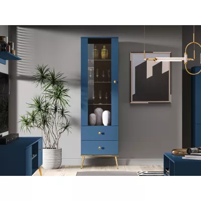 VÝPRODEJ - Vitrína s prosklenou částí MADO - modrá