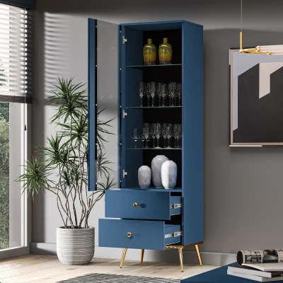 VÝPRODEJ - Vitrína s prosklenou částí MADO - modrá