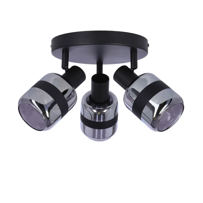 Stropní bodové svítidlo YUKI - 3xE14, 15W, černé / kouřové sklo