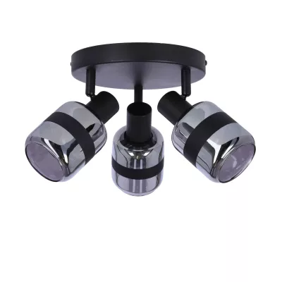 Stropní bodové svítidlo YUKI - 3xE14, 15W, černé / kouřové sklo