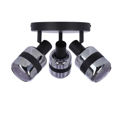 Stropní bodové svítidlo YUKI - 3xE14, 15W, černé / kouřové sklo