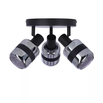 Stropní bodové svítidlo YUKI - 3xE14, 15W, černé / kouřové sklo
