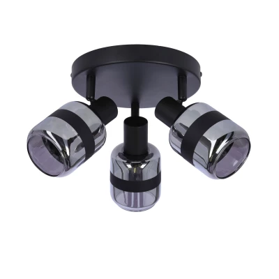 Stropní bodové svítidlo YUKI - 3xE14, 15W, černé / kouřové sklo
