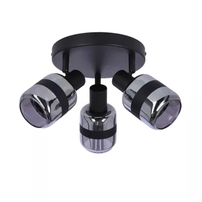 Stropní bodové svítidlo YUKI - 3xE14, 15W, černé / kouřové sklo