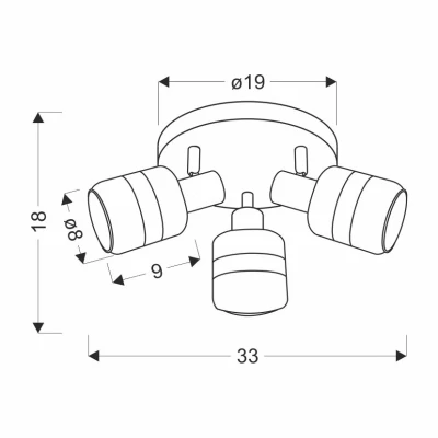 Stropní bodové svítidlo YUKI - 3xE14, 15W, černé / kouřové sklo