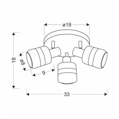 Stropní bodové svítidlo YUKI - 3xE14, 15W, černé / kouřové sklo