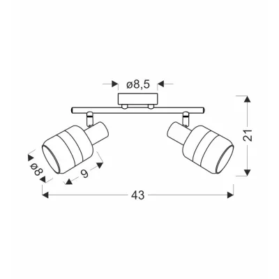 Stropní / nástěnné bodové svítidlo YUKI - 2xE14, 15W, černé / kouřové sklo
