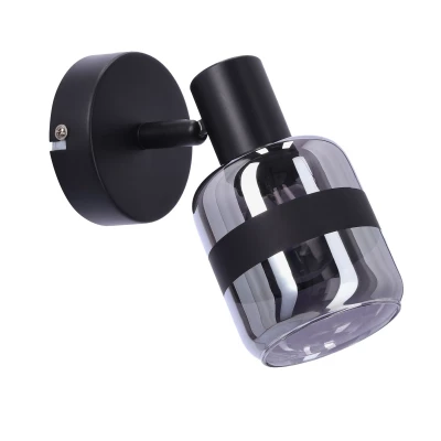 Nástěnné bodové svítidlo YUKI - 1xE14, 15W, černé / kouřové sklo