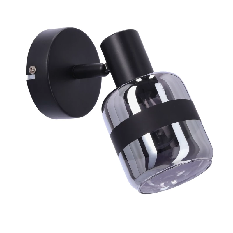 Nástěnné bodové svítidlo YUKI - 1xE14, 15W, černé / kouřové sklo