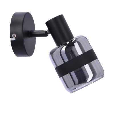 Nástěnné bodové svítidlo YUKI - 1xE14, 15W, černé / kouřové sklo