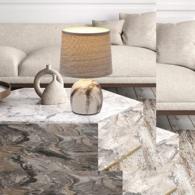 Moderní stolní keramická lampa ADELINA - 1xE14, 40W, bílá / šedá