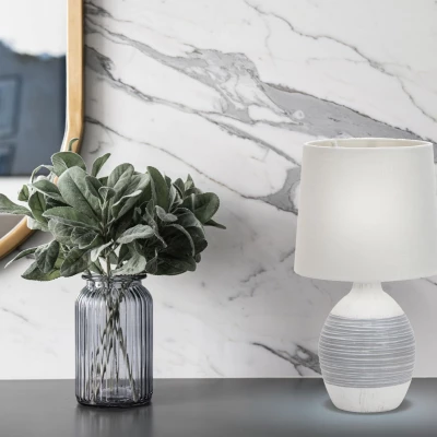Stolní moderní keramická lampa AMBON - 1xE14, 40W, bílá / šedá