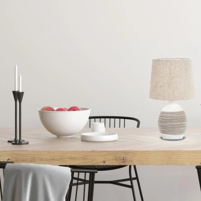 Stolní moderní keramická lampa AMBON - 1xE14, 40W, béžová / bílá