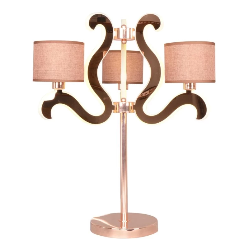 Moderní stolní lampa AMBROSIA - 3xE14, 40W + LED 18,4W, 2800K (teplá bílá), měděná