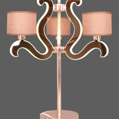 Moderní stolní lampa AMBROSIA - 3xE14, 40W + LED 18,4W, 2800K (teplá bílá), měděná