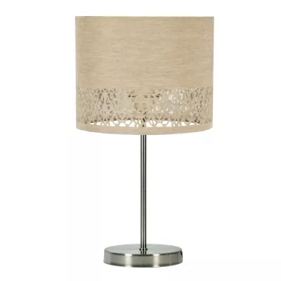 Moderní kulatá stolní lampa ARABESCA - 1xE27, 60W, chromovaná / krémová