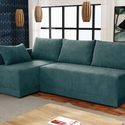 VÝPRODEJ - Rohová rozkládací sedací souprava UVERAL - tyrkysová, levý roh