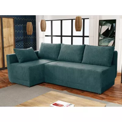 VÝPRODEJ - Rohová rozkládací sedací souprava UVERAL - tyrkysová, levý roh