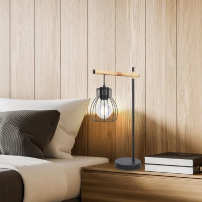 Stolní industriální lampa BERNITA - 1xE27, 60W, černá / hnědá