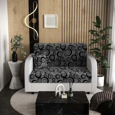 VÝPRODEJ - Rozkládací pohovka s černými kruhy ARIA - šedá / bílá