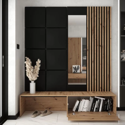 VÝPRODEJ - Předsíňová stěna se zrcadlem BRUTTO - dub artisan / černá / šedá