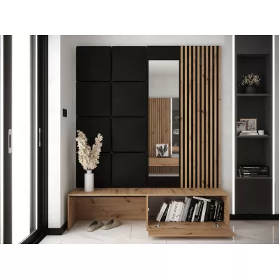 VÝPRODEJ - Předsíňová stěna se zrcadlem BRUTTO - dub artisan / černá / šedá